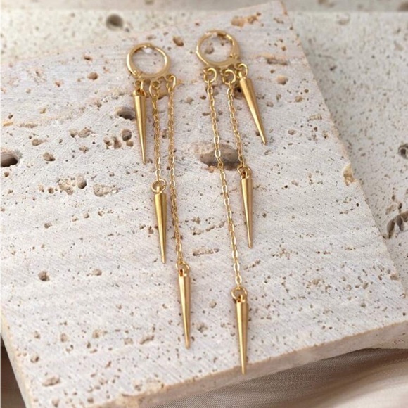 Elegant Gold Spike Drop Earrings - Picture 1 of 2